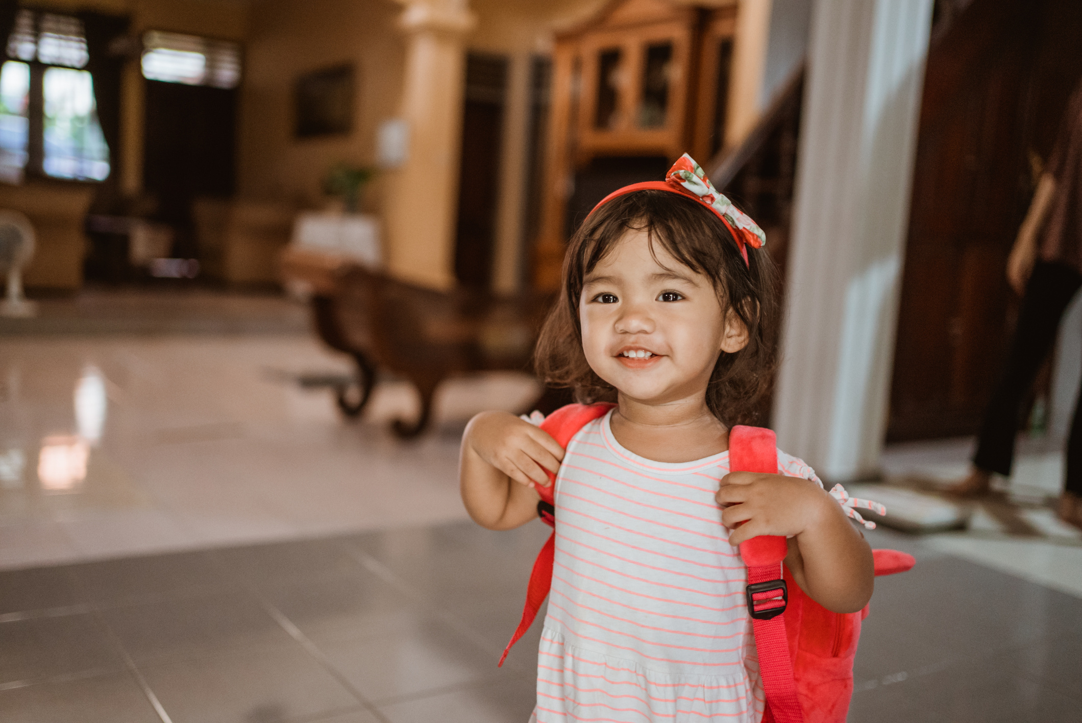 Cute Asian Preschoolers Toddler Happy Carrying Backpack